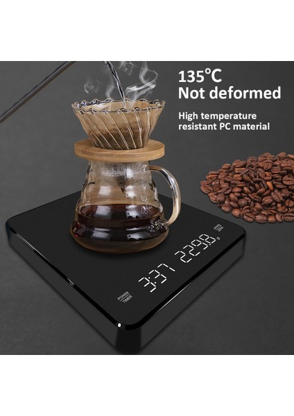 Gümüş 3kg 0.1g Kahve Elektronik Terazi Dökün Kahve Elektronik Damla Kahve Ölçeği Zamanlayıcı ile 3kg/0.1g LED Akıllı Mutfak Terazisi USB Şarj (Yurt Dışından)
