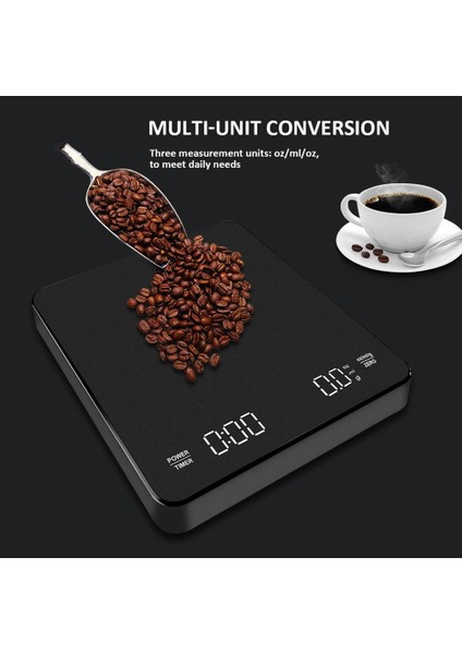 Gümüş 3kg 0.1g Kahve Elektronik Terazi Dökün Kahve Elektronik Damla Kahve Ölçeği Zamanlayıcı ile 3kg/0.1g LED Akıllı Mutfak Terazisi USB Şarj (Yurt Dışından)