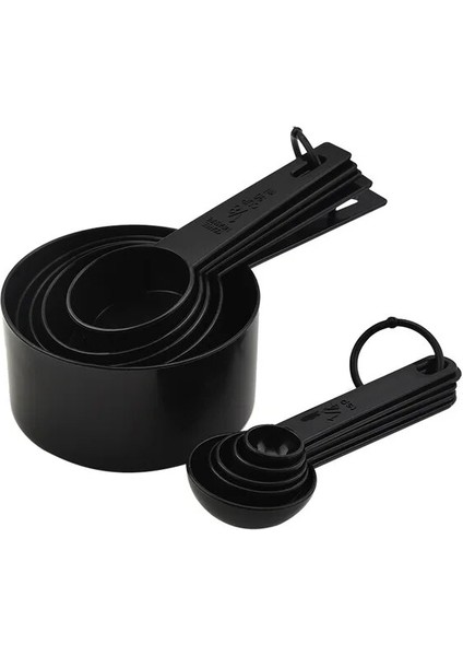 10 Adet Siyah Ölçüm Kaşığı ve Ölçüm Kabı Pişirme Aracı Dıy Kek Pişirme Formülü Süt Tozu Kaşık 5 Parçalı Ölçek Seti Çay Kaşığı (Yurt Dışından)