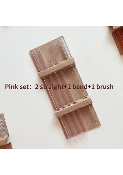 Pembe Set Yeniden Kullanılabilir 4 Adet/takım Renkli Cam Saman Isıya Dayanıklı Soğuk Içecek Düz Bükülmüş Saman Yeniden Kullanılabilir Pipetler 200MM * 8mm Içme Pipeti (Yurt Dışından)