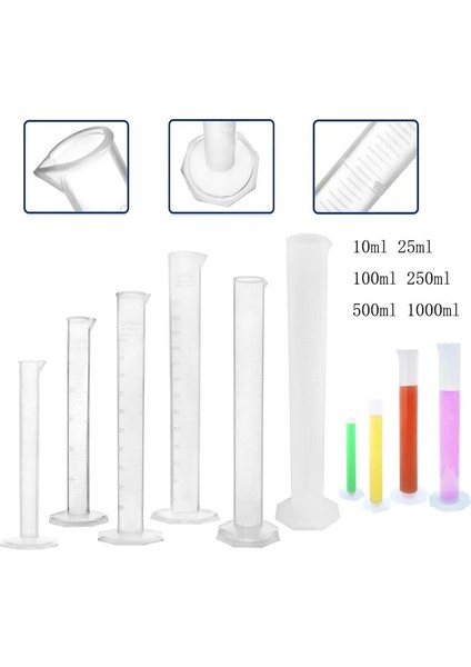 25 ml Plastik Ölçüm Silindiri Laboratuvar Testi Mezun Sıvı Deneme Tüpü Kavanoz Aracı Yeni 10/25/50/100/250/500/1000 ml (Yurt Dışından)