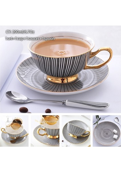 Olgun Gri 200 ml Avrupa Asil Kemik Çini Kahve Fincanı Tabağı Kaşık Seti 200 ml Lüks Seramik Kupa Üst Sınıf Porselen Çay Bardağı Cafe Parti Drinkware (Yurt Dışından)