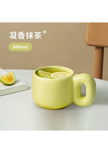 Matcha Rengi Bir Fincan 500ML 500ML Yaratıcı Seramik Kupa Yüksek Sıcaklık Su Kahve Süt Kupası Büyük Saplı Ofis Sevimli Kadın Büyük Kapasiteli Drinkware (Yurt Dışından)