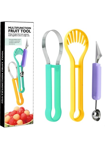 Kutu ile Paslanmaz Çelik Meyve Oyma Bıçağı Üç Set Meyve Tabağı Araçları Topu Kazıcı Seti Karpuz Topu Kazma Kaşığı Top Şeklinde (Yurt Dışından)