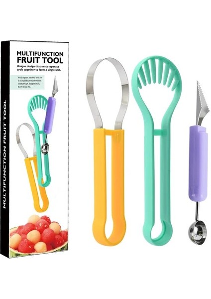 Kutu ile Paslanmaz Çelik Meyve Oyma Bıçağı Üç Set Meyve Tabağı Araçları Topu Kazıcı Seti Karpuz Topu Kazma Kaşığı Top Şeklinde (Yurt Dışından) fiyatları