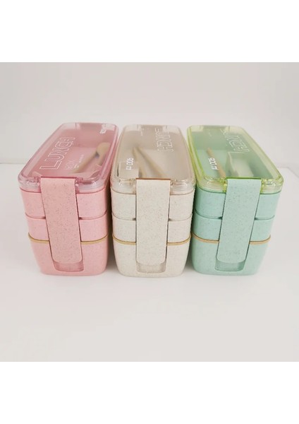 Kesici Sağlıklı Malzeme Öğle Yemeği Kutusu 3 Katmanlı Buğday Samanı Bento Kutuları Mikrodalga Yemek Takımı Gıda Saklama Kabı Öğle Yemeği Kutusu 900 ml (Yurt Dışından)