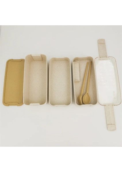 Kesici Sağlıklı Malzeme Öğle Yemeği Kutusu 3 Katmanlı Buğday Samanı Bento Kutuları Mikrodalga Yemek Takımı Gıda Saklama Kabı Öğle Yemeği Kutusu 900 ml (Yurt Dışından)