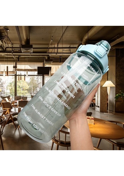 A-Green 2000 ml 2 Litre Samanlı Su Şişesi Kadın Kızlar Büyük Taşınabilir Seyahat Şişeleri Spor Fitness Fincan Yaz Soğuk Su Zaman Ölçeği ile (Yurt Dışından)