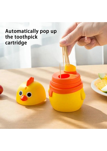 Pembe Kürdan Kutusu Mini Büyük Kapasiteli Toz Geçirmez Plastik Karikatür Tavuk Otomatik Açılır Kürdan Saklama Kutusu Yemek Masası Için (Yurt Dışından)