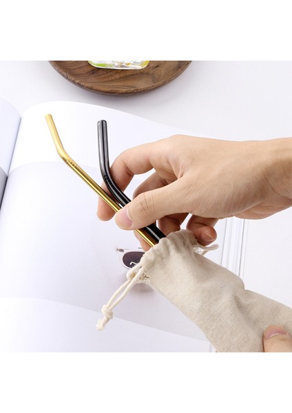 Gösterildiği Gibi Bestonzon 10 Adet Pamuk ve Keten Kese Çanta Saman Taşıma Çantası Paslanmaz Çelik Pipet Çatal Bıçak Takımı Çatal Kaşık Depolama (Yurt Dışından)