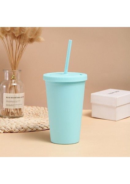 Yeşil 1pc 500ML 16 Oz Sıska Bardak Kapaklı ve Saman Mat Akrilik Renkli Çift Duvar Bardak Bardak Şişe Yeniden Kullanılabilir Diy Hediye Için (Yurt Dışından)