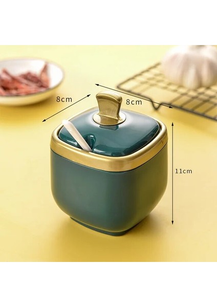 1 Izgara Yeşil Baharat Şişesi Plastik Baharat Kavanoz Seti Kaşıklı Tuzluk Şeker Kabı Sos Kasesi Dağıtıcı ve Taban Mutfak Baharat Rafı (Yurt Dışından)