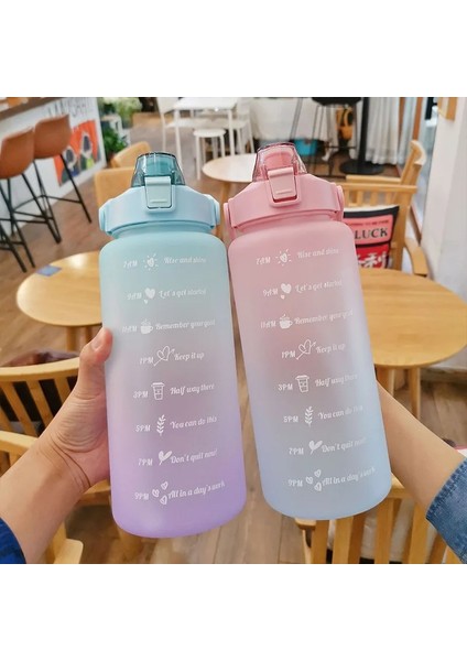 C-02 2000 ml 2l Samanlı Su Şişesi Zaman Işaretleyici Plastik Su Bardağı Büyük Kapasiteli Buzlu Açık Spor Şişeleri Botella De Agua 2 Litre (Yurt Dışından)