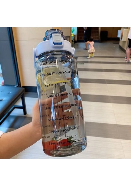 Mavi 260G 2000ML 2 Litre Samanlı Su Şişesi Kadın Sürahi Kızlar Taşınabilir Seyahat Şişeleri Spor Bisiklet Fincan Yaz Soğuk Su Sürahisi Zaman Işaretleyici ile (Yurt Dışından)