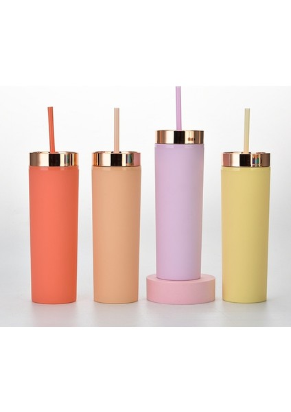 D 16OZ 16OZ Akrilik Nedime Bardak Plastik Düz Sıska Tumbler Kaplama Kapaklı Çift Duvar Içme Şişesi Saman Bardak (Yurt Dışından) fırsatları