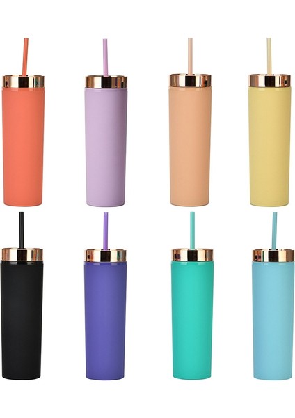 D 16OZ 16OZ Akrilik Nedime Bardak Plastik Düz Sıska Tumbler Kaplama Kapaklı Çift Duvar Içme Şişesi Saman Bardak (Yurt Dışından) indirimleri
