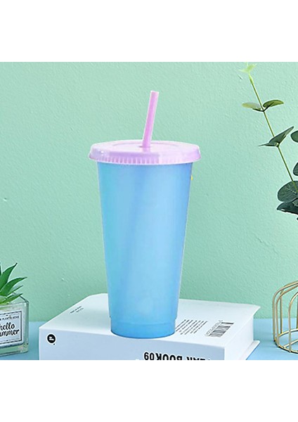 Mor 700ML Renk Değişimi Flaş Parlak Saman Bardak Kahve Fincanları Kullanımlık Plastik Kapaklı Bardak Sihirli Renk Değiştirme Bardak Içme Bardağı (Yurt Dışından)