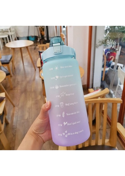 A-Yeşil 2.0l 2 Litre Su Şişesi Kızlar Için Botella De Agua Motivacional Gourde Spor Salonu Zaman Işaretleyici ile Taşınabilir Büyük Chaleira Pipetli (Yurt Dışından)