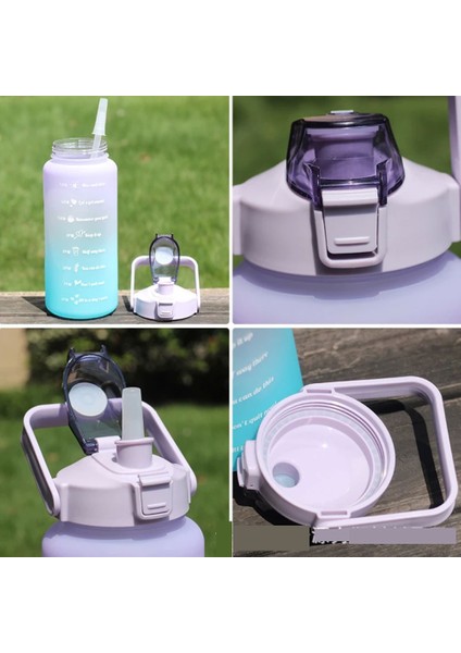 A-Yeşil 2.0l 2 Litre Su Şişesi Kızlar Için Botella De Agua Motivacional Gourde Spor Salonu Zaman Işaretleyici ile Taşınabilir Büyük Chaleira Pipetli (Yurt Dışından)