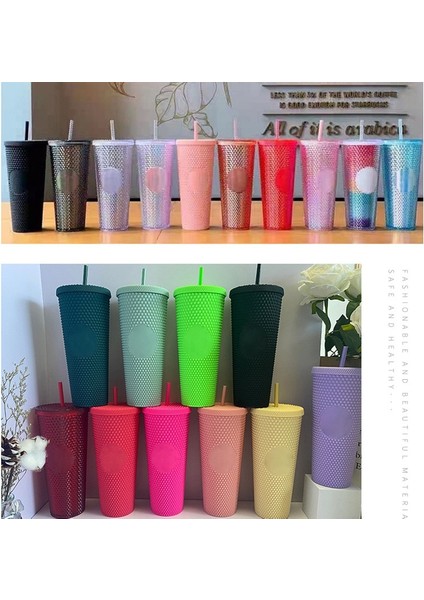 11 710ML 1pc Elmas Radyant Tanrıça Kupası Logo Yok 710ML Yaz Soğuk Su Bardağı Samanlı Bardak Çift Katmanlı Plastik Durian Kahve Kupa (Yurt Dışından)