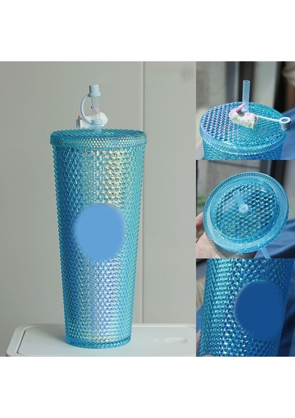 11 710ML 1pc Elmas Radyant Tanrıça Kupası Logo Yok 710ML Yaz Soğuk Su Bardağı Samanlı Bardak Çift Katmanlı Plastik Durian Kahve Kupa (Yurt Dışından)