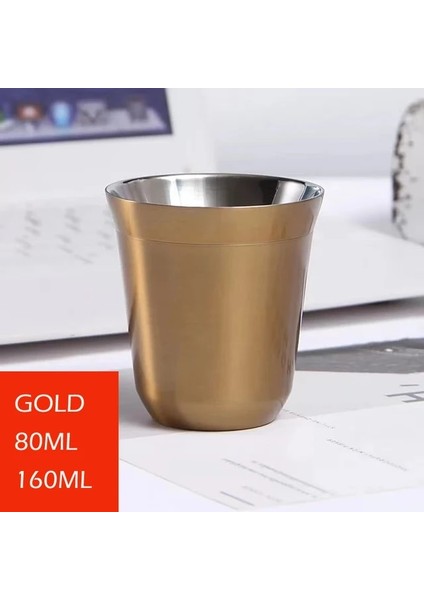 Altın 160ML Termal Kupa Kahve Paslanmaz Çelik Bardak 80/160ML Yeniden Kullanılabilir Kupalar Espresso Latte Bira Bardakları Renkli Cam Tumbler Isıya Dayanıklı 1 Adet (Yurt Dışından)