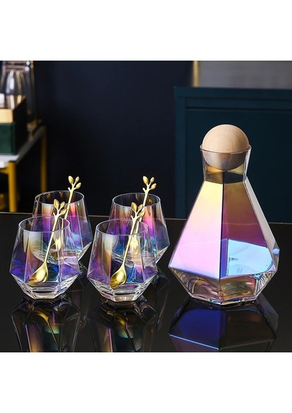 2 Adet Bardak Temizle Lüks Elmas Şekli Cam Su Isıtıcısı Doğal Ahşap Top Kapaklı Temizle Soğuk Su Sürahisi Suyu Içecek Sürahi Ev Drinkware (Yurt Dışından)