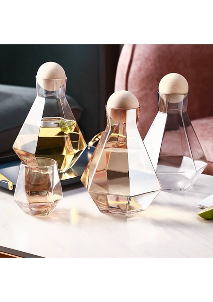 2 Adet Bardak Temizle Lüks Elmas Şekli Cam Su Isıtıcısı Doğal Ahşap Top Kapaklı Temizle Soğuk Su Sürahisi Suyu Içecek Sürahi Ev Drinkware (Yurt Dışından)