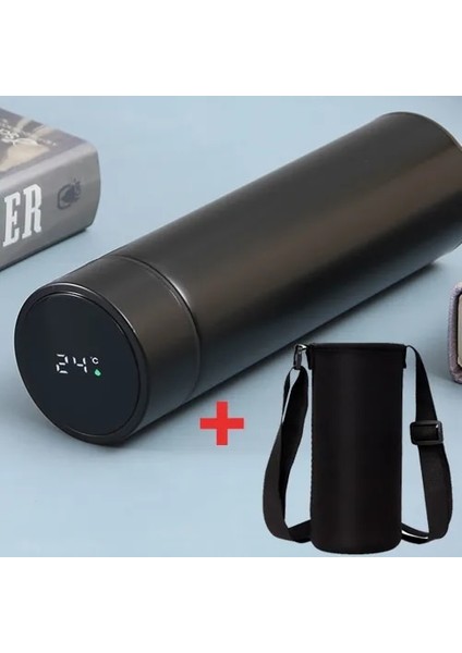 Çantalı Siyah 401-500ML 500ML Akıllı Dijital Termo Şişe Soğuk ve Isıyı Tutar Termal Su Bardakları Sıcaklık Göstergesi Koruma Termos (Yurt Dışından)