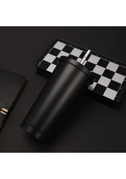 C 500 ml Paslanmaz Çelik Samanlı Bardak Termos Içme Fincan Kahve Süt Su Şişesi Yeniden Kullanılabilir Şişesi Metal Bardak Saman Seyahat Tipi Kupa (Yurt Dışından)