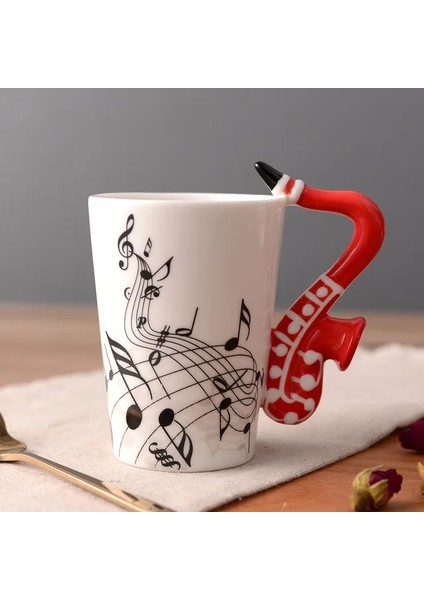 Kırmızı Sax 01 250 ml Yenilik Müzik Notu Fincan Seramik Gitar Kahve Kupalar Kişilik Çay/süt/meyve Suyu/limonlu Su Şişesi Noel Doğum Günü Hediyesi (Yurt Dışından)