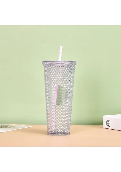 Lazer Beyaz 710ML Çift Duvar Dıy 710ML 24OZ Pastel Renkli Plastik Durian Tumbler Durian Pipetli ve Kapaklı Bardak No Logo Kapaklı ve Pipetli Bardak (Yurt Dışından)