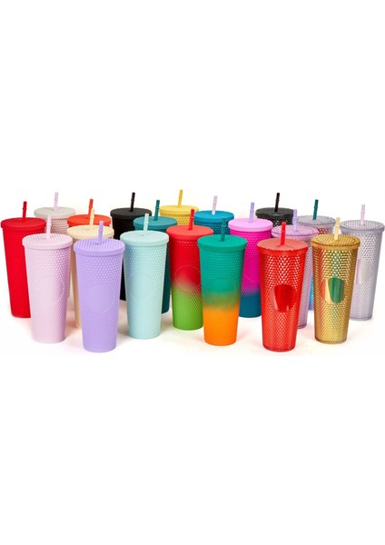 Lazer Beyaz 710ML Çift Duvar Dıy 710ML 24OZ Pastel Renkli Plastik Durian Tumbler Durian Pipetli ve Kapaklı Bardak No Logo Kapaklı ve Pipetli Bardak (Yurt Dışından)