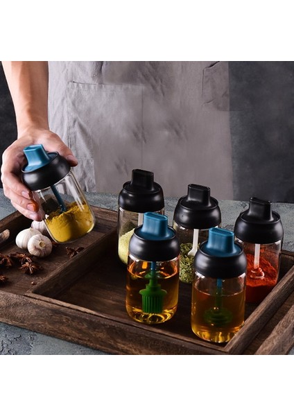 Brushbottle Cam Baharat Kutusu Kaşık ve Kapak Entegre Baharat Kavanoz Kombinasyonu Baharat Kavanoz Mutfak Malzemeleri Ev Tuzluk Yağ Şişesi Seti (Yurt Dışından)