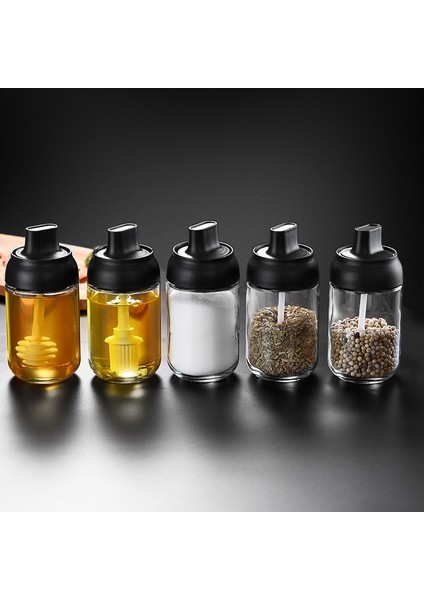Brushbottle Cam Baharat Kutusu Kaşık ve Kapak Entegre Baharat Kavanoz Kombinasyonu Baharat Kavanoz Mutfak Malzemeleri Ev Tuzluk Yağ Şişesi Seti (Yurt Dışından)