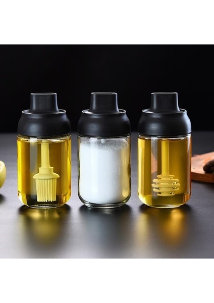 Brushbottle Cam Baharat Kutusu Kaşık ve Kapak Entegre Baharat Kavanoz Kombinasyonu Baharat Kavanoz Mutfak Malzemeleri Ev Tuzluk Yağ Şişesi Seti (Yurt Dışından)