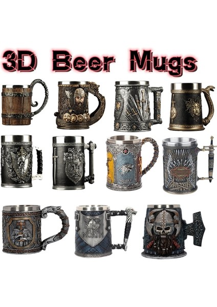 15 501-600 ml 3D Bira Kupaları Kahve Fincanları Gotik Kadeh Demir Tankard Paslanmaz Çelik Reçine Şarap Bardağı Kupa 600 ml Kafatası Babalar Günü Hediyesi 1 Adet (Yurt Dışından) modelleri