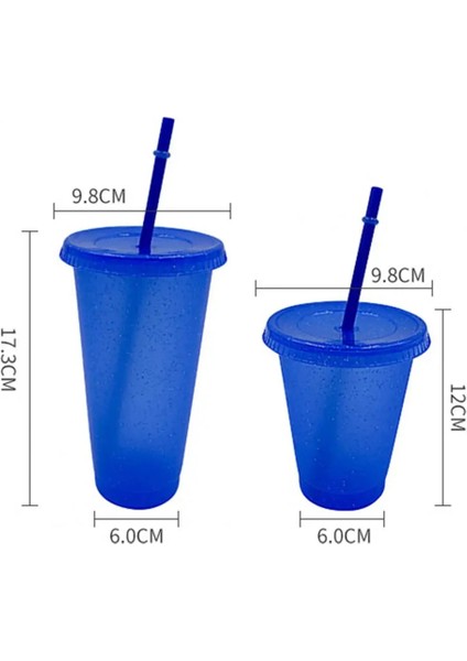 Açık Mavi 700 ml Payetli Glitter Saman Bardak Yeniden Kullanılabilir Gıda Sınıfı Hasır Kapaklı Kupalar Plastik Bardak Mat Kahve Suyu Süt Çay Içme Şişesi (Yurt Dışından)
