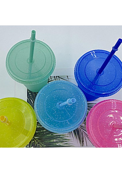 Açık Mavi 700 ml Payetli Glitter Saman Bardak Yeniden Kullanılabilir Gıda Sınıfı Hasır Kapaklı Kupalar Plastik Bardak Mat Kahve Suyu Süt Çay Içme Şişesi (Yurt Dışından)