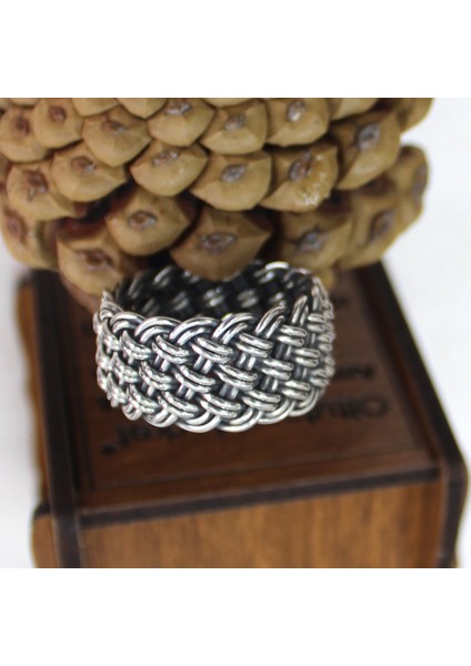 Tamamen El Yapımı Hasır Örgü Gümüş Yüzük Alyans 13 mm fiyatları