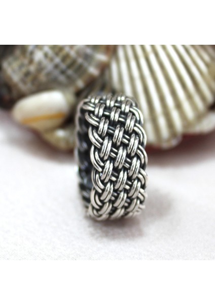 Tamamen El Yapımı Hasır Örgü Gümüş Yüzük Alyans 13 mm modelleri