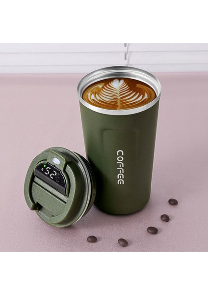 Kahve CUP005 380ML 510ML/380ML Sıcaklık Göstergesi Kahve Fincanı Paslanmaz Çelik Yalıtımlı Bardak Çok Fonksiyonlu Araba Bardağı Sızdırmaz Seyahat Su Bardağı (Yurt Dışından)