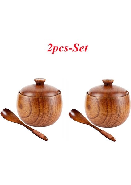 2 Adet-Set Ahşap Baharat Kavanoz Tuz Şekerlik Biber Kutusu Tuz Konteyner Saklama Kapaklı Kutu Kaşık Baharat Baharat Kavanoz Seti Ahşap Vintage (Yurt Dışından)