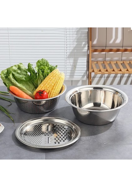 24 cm Çok Fonksiyonlu Sebze Dilimleme Kesici 3 Adet/takım Paslanmaz Çelik Drenaj Sepeti Mutfak Sebze Rende Pot Sebze Meyve Tabağı (Yurt Dışından) fiyatları