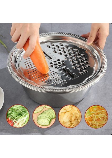 24 cm Çok Fonksiyonlu Sebze Dilimleme Kesici 3 Adet/takım Paslanmaz Çelik Drenaj Sepeti Mutfak Sebze Rende Pot Sebze Meyve Tabağı (Yurt Dışından) modelleri