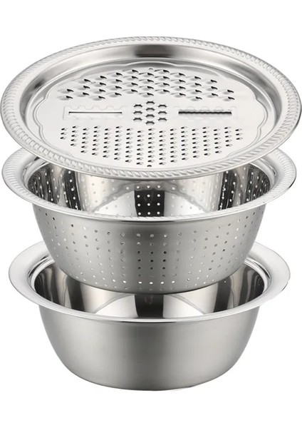 24 cm Çok Fonksiyonlu Sebze Dilimleme Kesici 3 Adet/takım Paslanmaz Çelik Drenaj Sepeti Mutfak Sebze Rende Pot Sebze Meyve Tabağı (Yurt Dışından) fırsatları