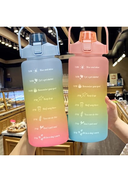Yeşil 2.0l Su Şişesi 2 Litre Büyük Kapasiteli Çıkartmalar Içme Suyu Şişesi Açık Spor Sızdırmaz Buzlu Bardak Zaman Işaretleyici ile Drinkware (Yurt Dışından)