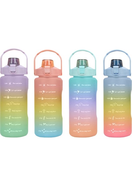 Yeşil 2.0l Su Şişesi 2 Litre Büyük Kapasiteli Çıkartmalar Içme Suyu Şişesi Açık Spor Sızdırmaz Buzlu Bardak Zaman Işaretleyici ile Drinkware (Yurt Dışından)