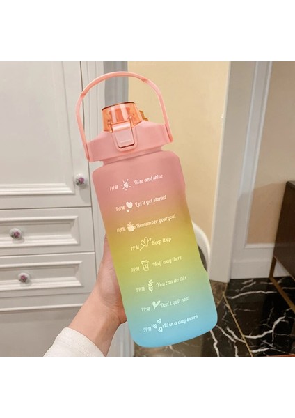 Yeşil 2.0l Su Şişesi 2 Litre Büyük Kapasiteli Çıkartmalar Içme Suyu Şişesi Açık Spor Sızdırmaz Buzlu Bardak Zaman Işaretleyici ile Drinkware (Yurt Dışından)