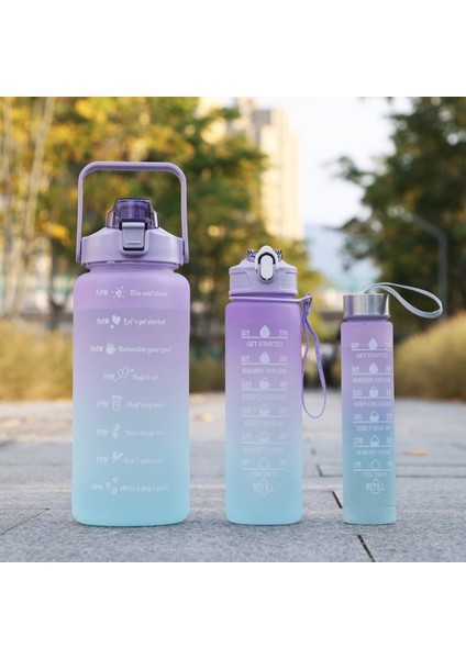 Mor 2000ML-900ML-280ML Büyük Kapasiteli Su Şişesi 3 Adet/takım Zaman Işaretleyici Şişe ile Spor Su Şişesi Açık Seyahat Spor Sürahi Yürüyüş Kamp Kupası (Yurt Dışından)